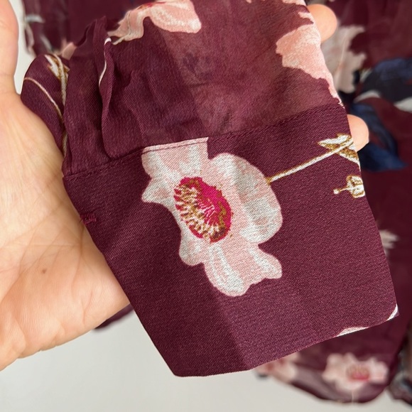 Lucky Brand Ruffled Floral Print Button Up Shirt Chiffon Semi Sheer Large - Picture 4 of 6